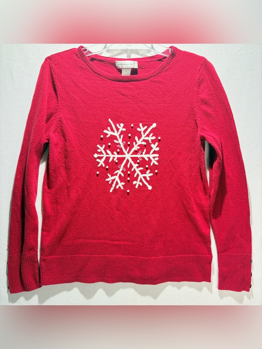 Christopher & Banks Bright Red Crewneck Sweater with White Snowflake